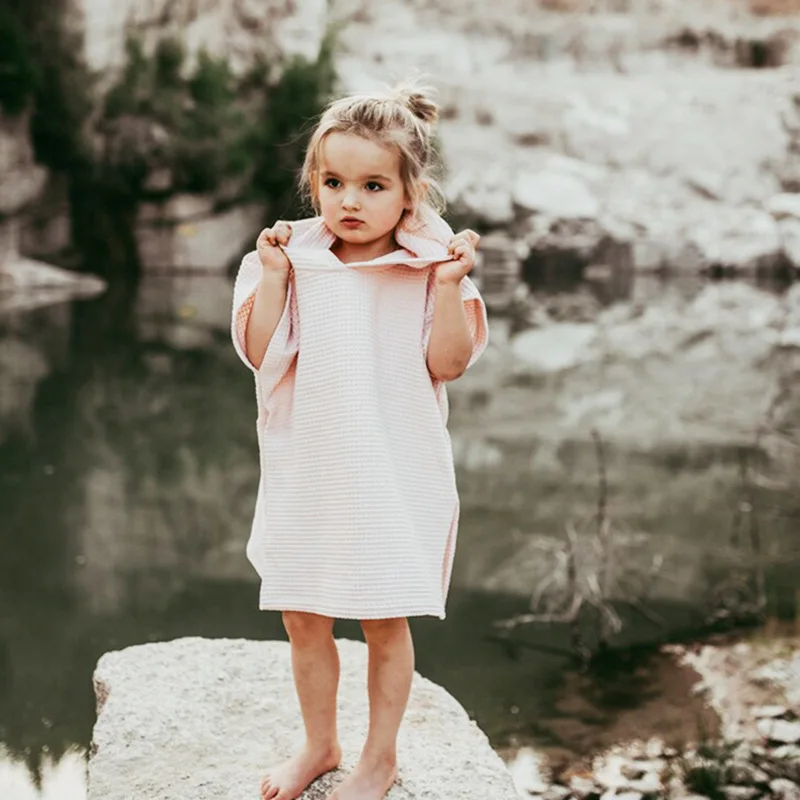 Custom Cotton Kids Swimsuit Coverup Personalized Pool Towel Waffle Hooded Beach Coverup