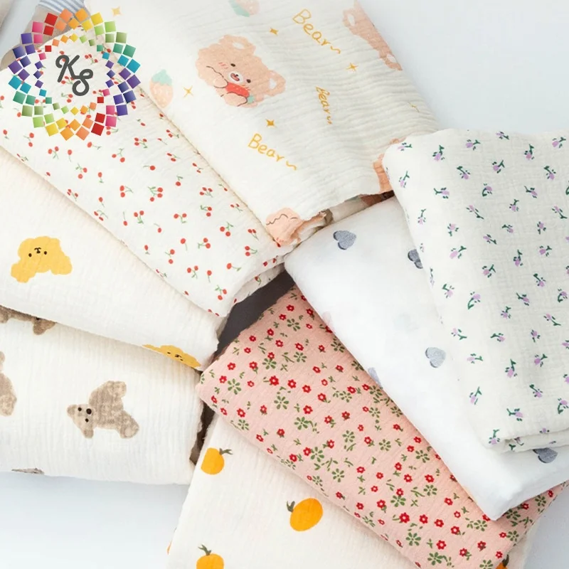 100% Cotton Double Layer Gauze Muslin Printed Fabric For Baby Swaddle