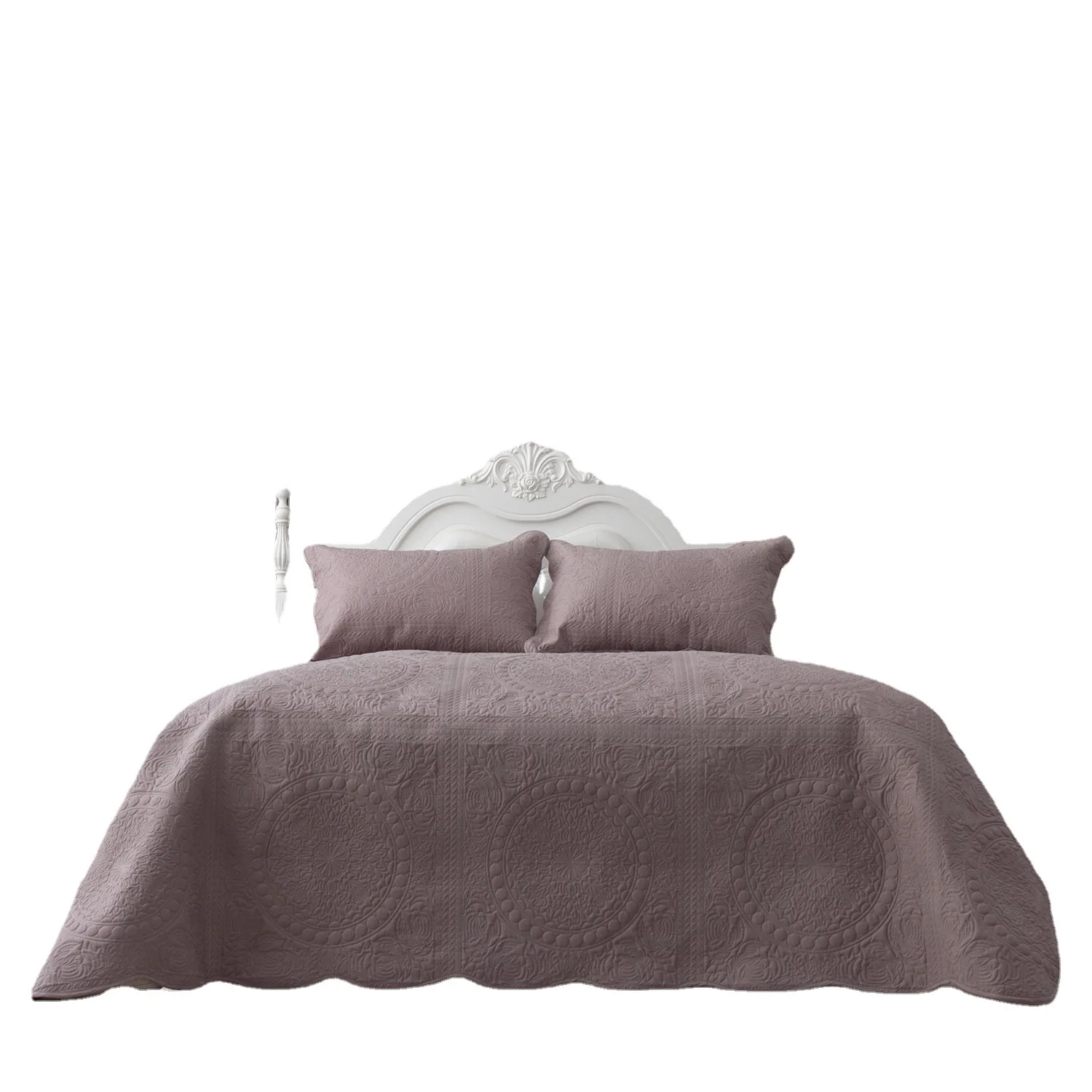 Grey mirror embroidered quilted quilt one bedspread with two pillowcases