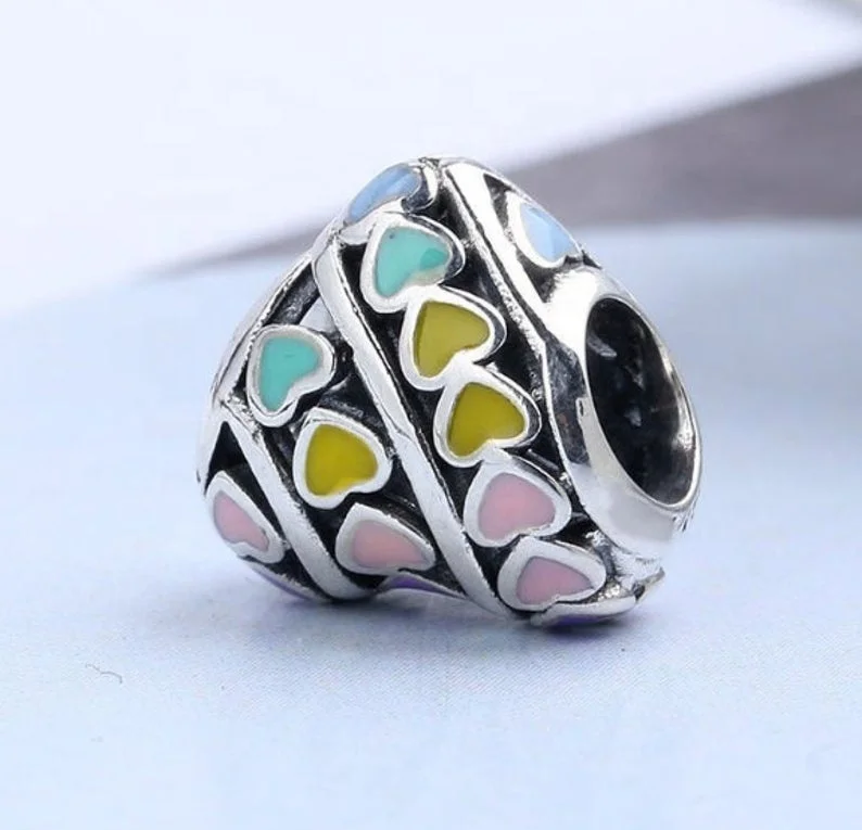 Rainbow heart charms fit for pandora charms bracelet 925 sterling silver mixed enamel charms