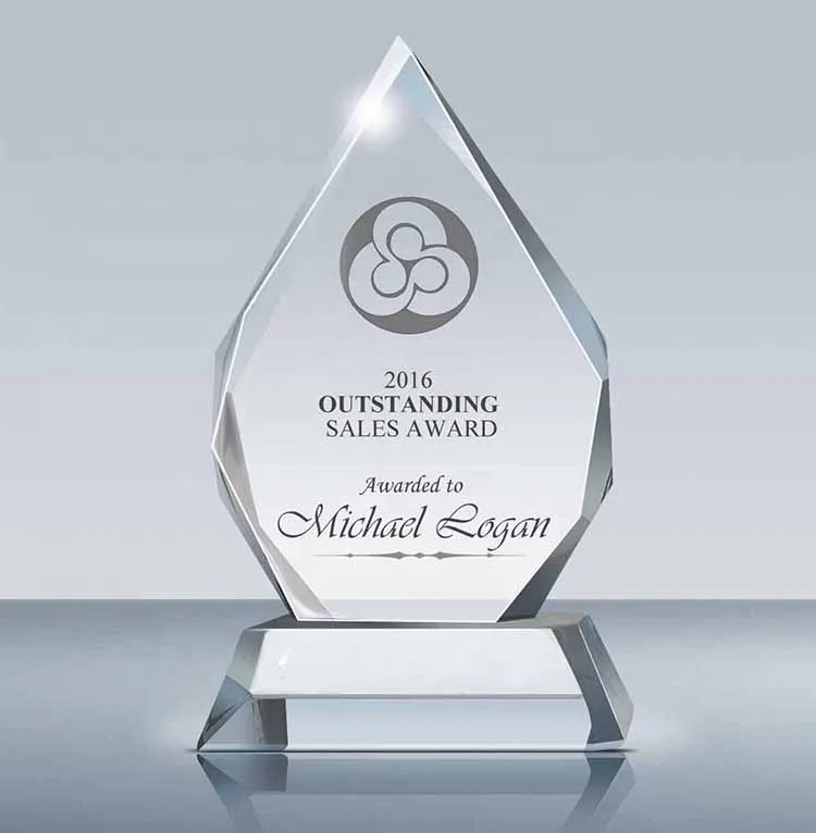 MH-JB087New Design Trophy Award Crystal Custom Logo Trophy Crystal Glass Plaque