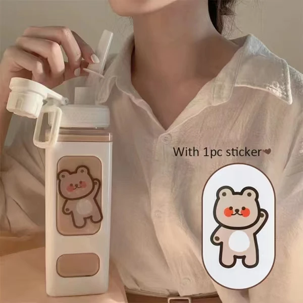 Summer 3d Sticker Design 700ml Sport Bottle Kawaii Plastic Pastel Water Bottle With Straw
