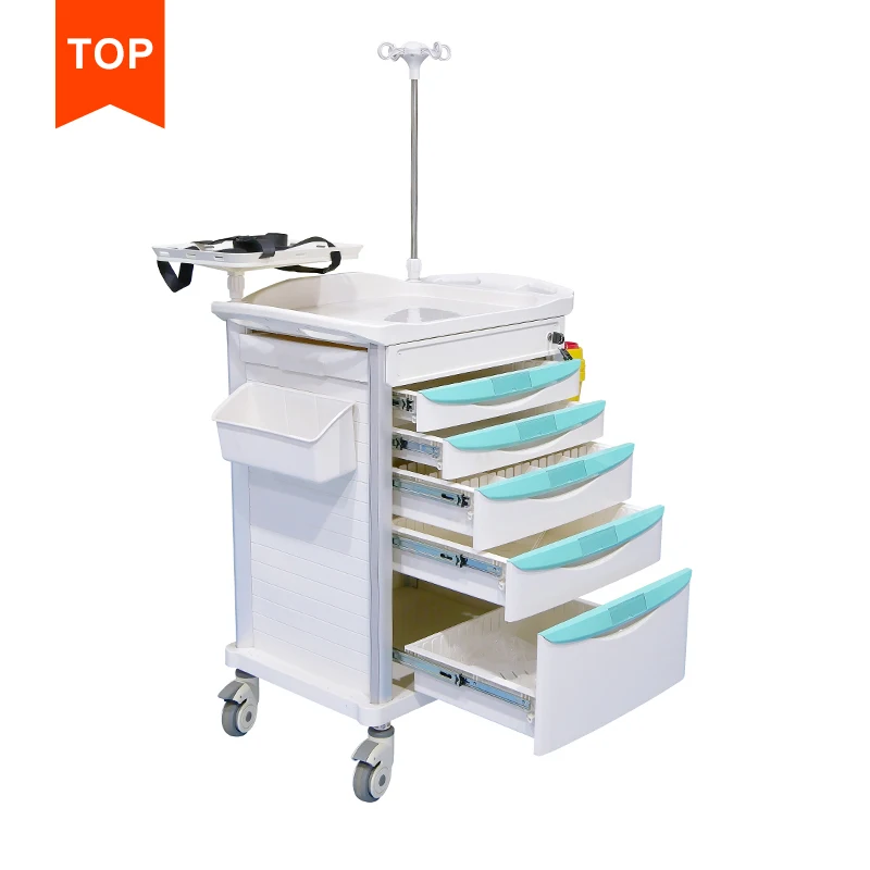 Large Capacity Medicine Trolley Cart Medical Emergency Cart with ABS Dirt Buckets Wheels for Hospitals Made of Durable Plastic