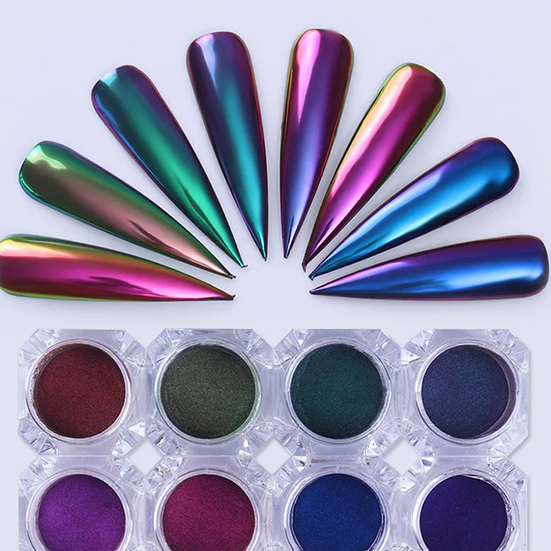Wholesale Nail Chrome Mirror Powder Mermaid Effect Powder Coating Paint Colorful Metallic Mirror Chrome powder