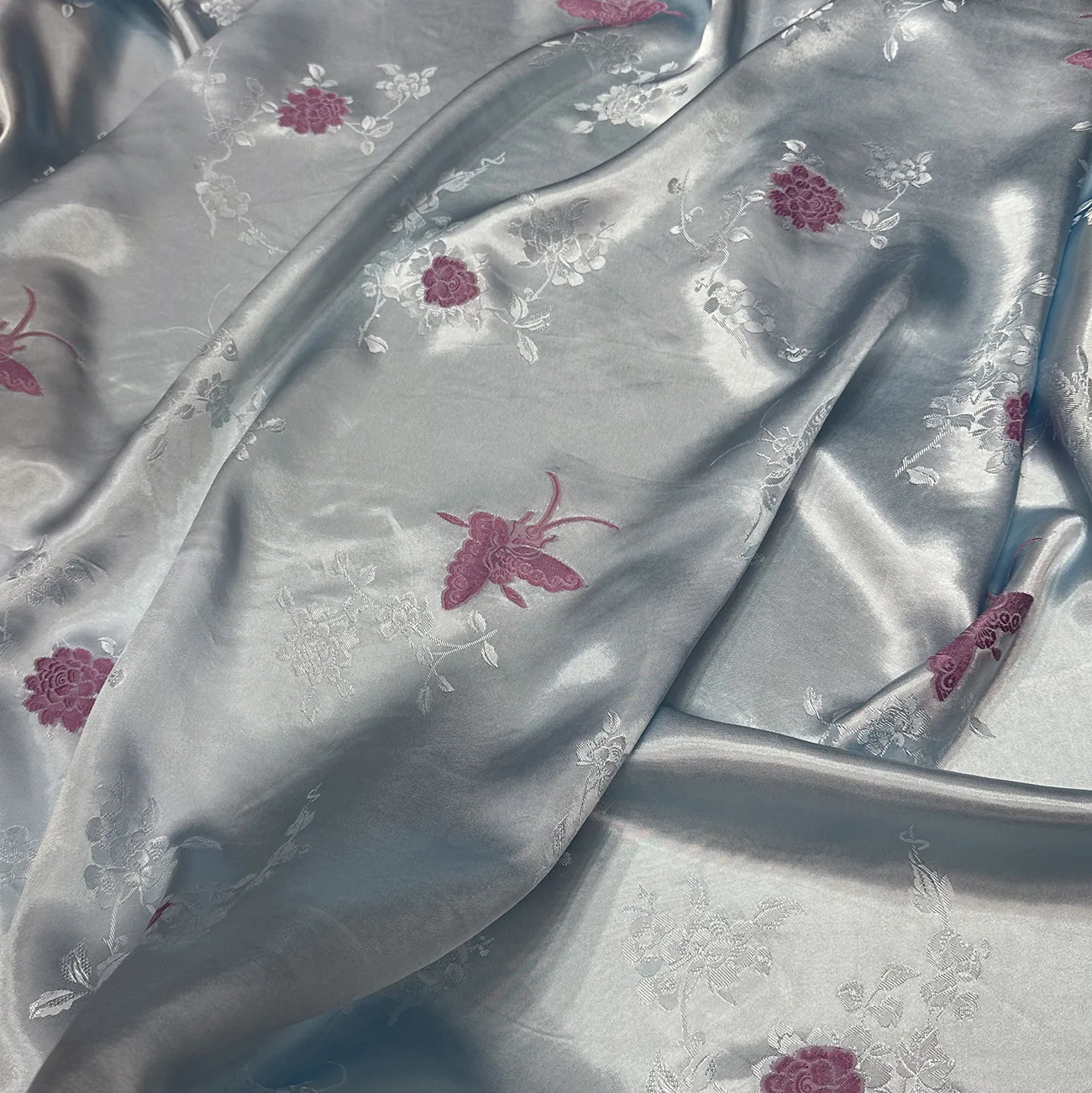 Fancy satin imitation silk fabric digital printed bamboo plum100% polyester jacquard satin fabric for dress
