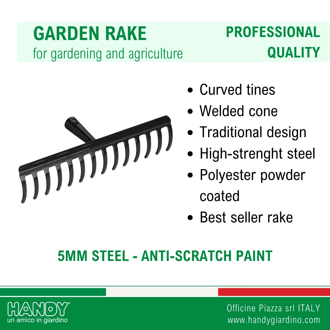 Best Italian quality tool strong 5mm steel rake 18 tines for gardening farming agriculture