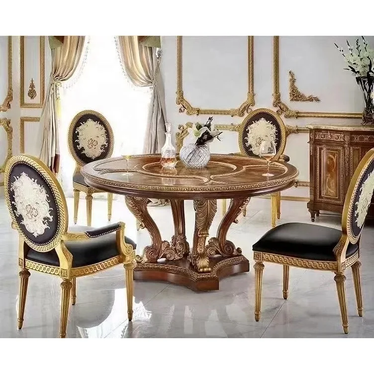 New Trend Victorian Style Diningroom Set Antique Interior Design European Luxury Brown Wood Carved Classical Dinner Table Chairs