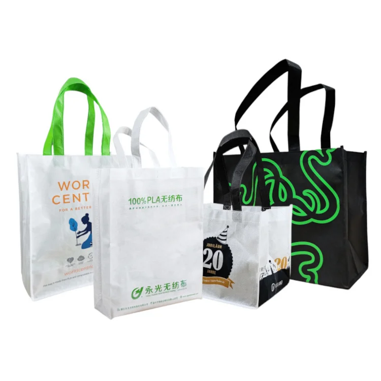PLA Nonwoven Fabric Bag Custom Size Plastic Bag With Logo Biodegradable Shopping Bags