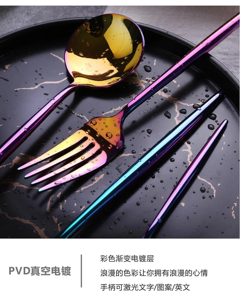 
Royal 4 Piece Matte Blue Handle 18/10 Stainless Steel Gold Tableware Sets Forks Spoons Knives Silverware Utensils Set 