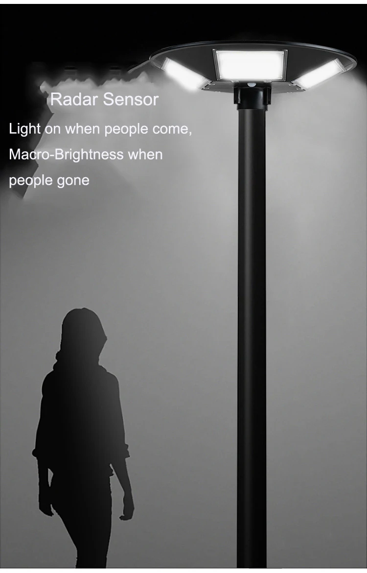 Light Control Radar Sensor ABS Housing Outdoor IP65 Waterproof 200w Solar Led Garden Light with Remote control