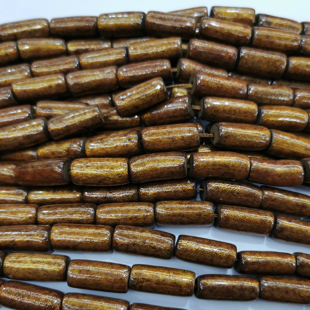 Wholesale Golden Natural Coral Cylinder Beads Large Hole Stone Beads For Jewelry Making