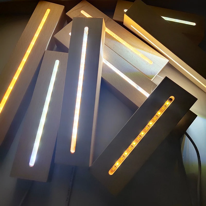 Hot Selling Wooden Base Diy Rectangle Wooden Base Lamp Led 3d Night Light Base For Acrylic Sheet