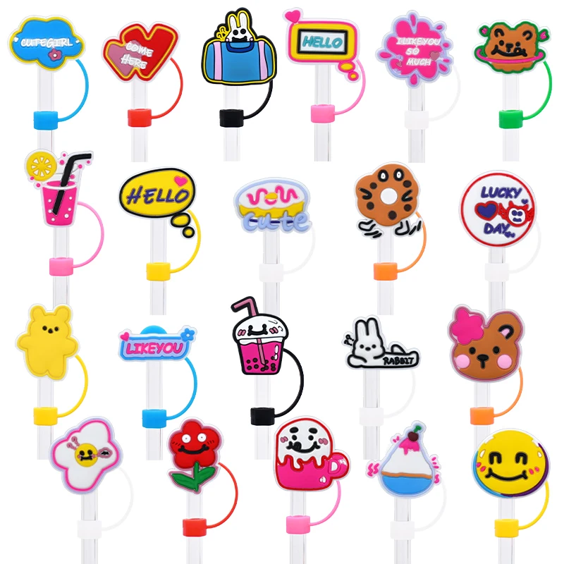 2024 New Arrival Trending Bar Accessories Colorful Straw Tip And Manifold Tumbler Cover Pvc Material Straw Topper Charms