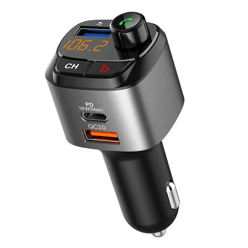 QC3.0 USB-C PD 18W Wireless Bluetooth Radio Adapter Music Player with Bass Booster Car Kit Bluetooth 5.0 FM Transmitter for Car