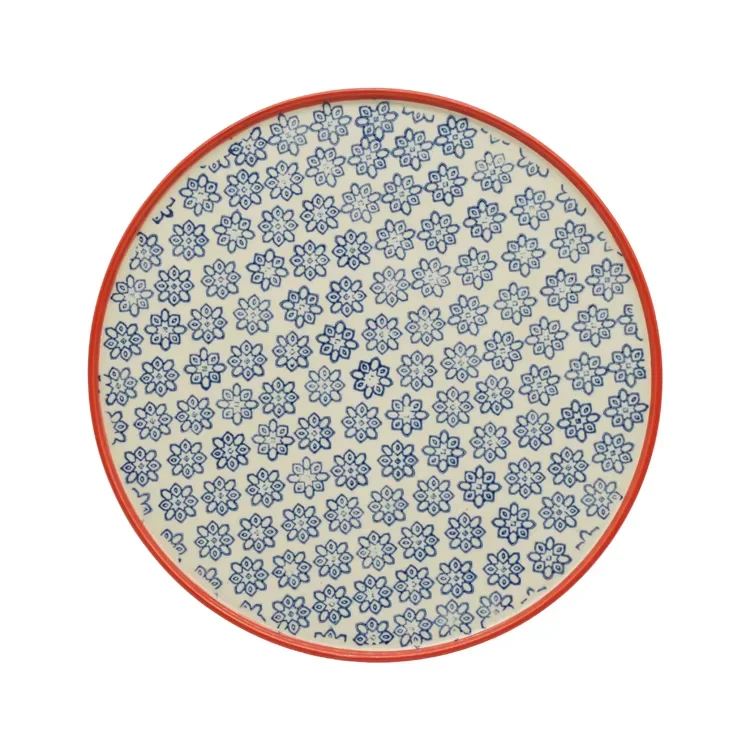 Wholesale ceramic dessert plate cake stands plates with base blue flower printing Japanese style collection