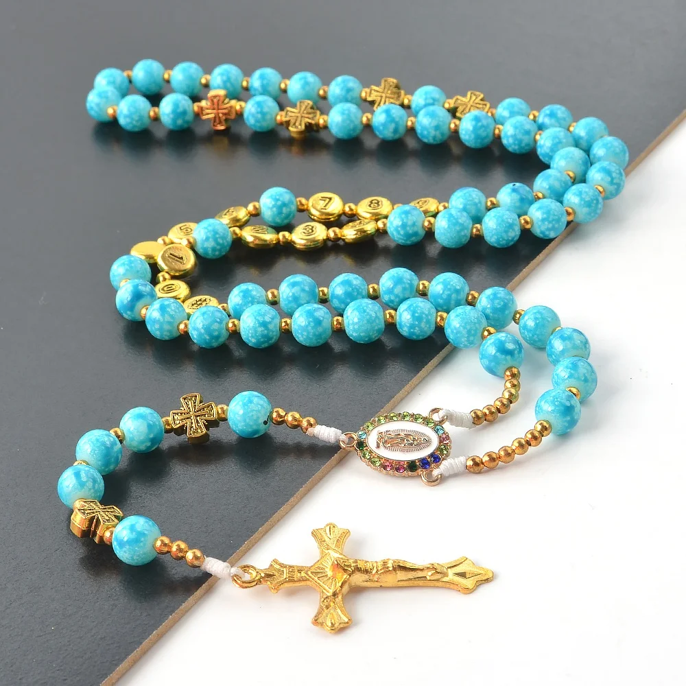 Cross rosary beads High Quality Glass Pearl Beads Ornaments Retro Bronze catholic religious