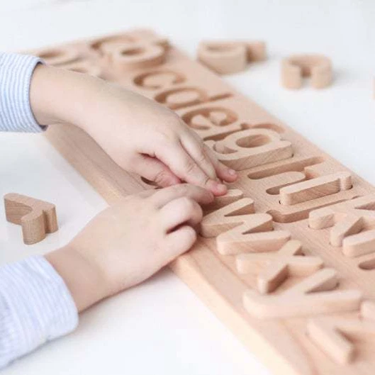 Children Educational Montessori English Alphabet Lowercase Puzzle Blocks Kids Wooden Early Learning Toys