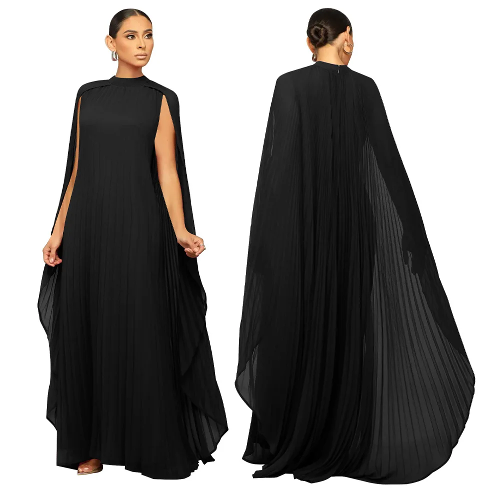 QuiteS 2024 New Solid Color Chiffon Long Skirt Pleated Dress Sleeveless Maxi Dresses For Women