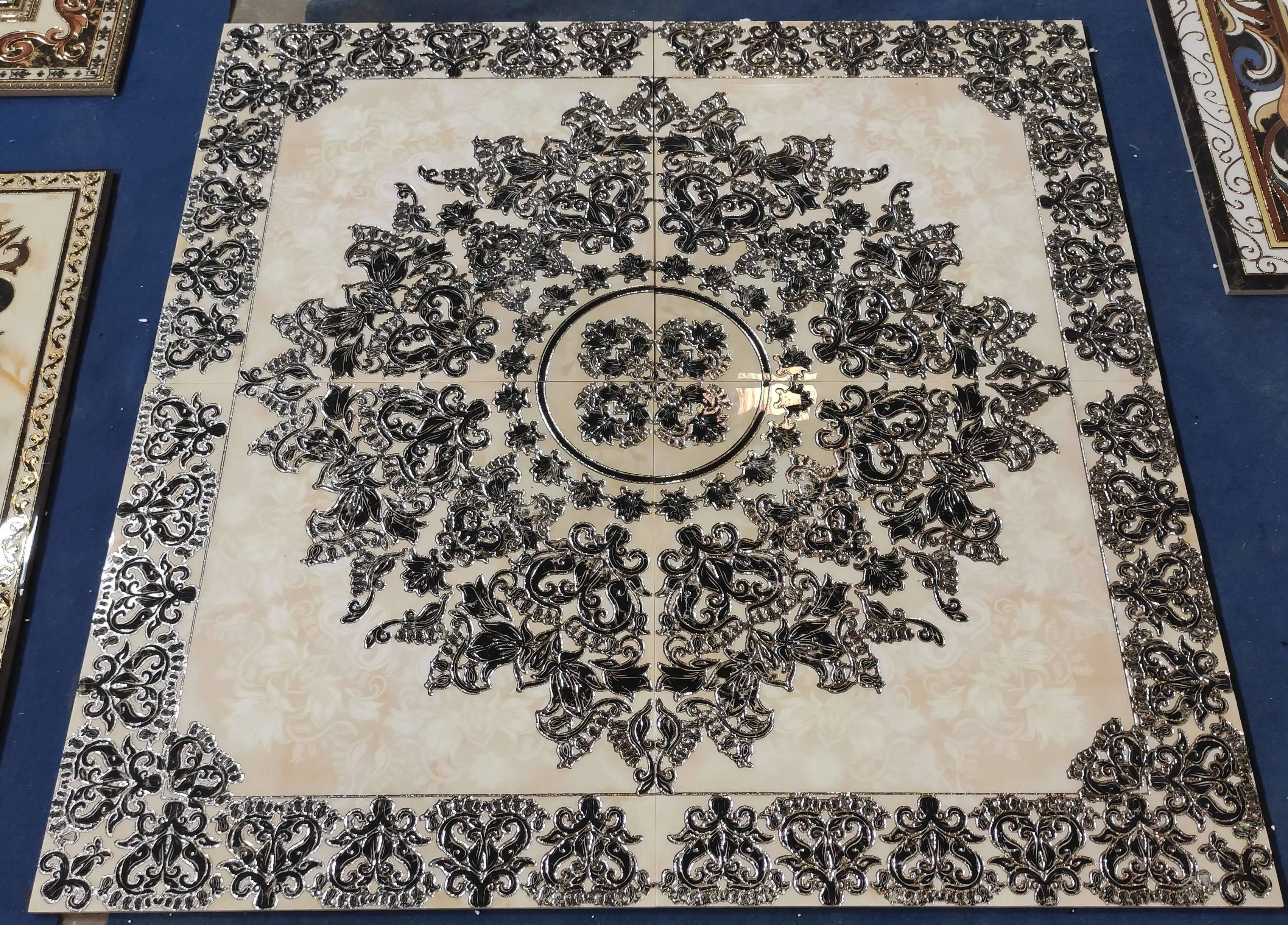Promotion Golden Porcelain Polished Decorative Carpet Tiles Crystal flower porcelain carpet floor tile Living room