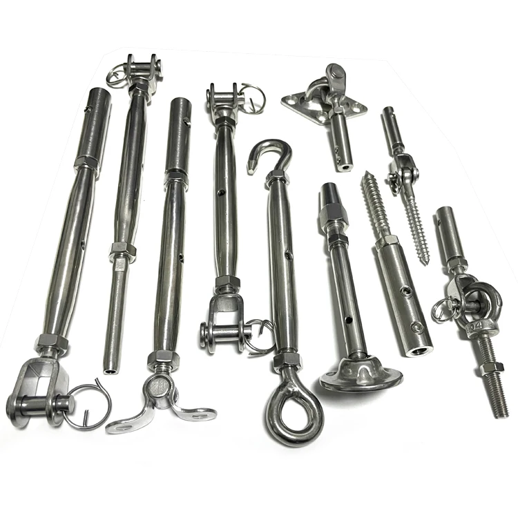 Cable deck railing system hardware fitting button toggle lag taps swivel inline jaw turnbuckle
