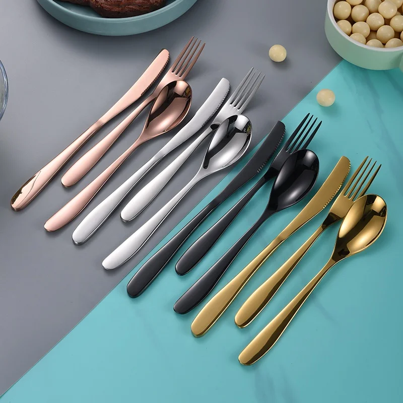 Hot selling stainless steel cutlery 304 simple style household full set of cutlery set gold-plated 4-piece gift box set