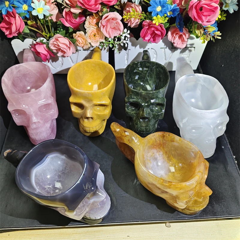 Kindfull Natural Rose Quartz Cup Skulls Healing Stones Natural Crystal Skulls For Halloween