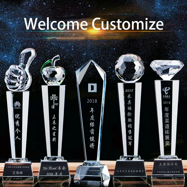 China Factory Custom Blank event sport annual ceremony Crystal Glass Award Trophy trofeos