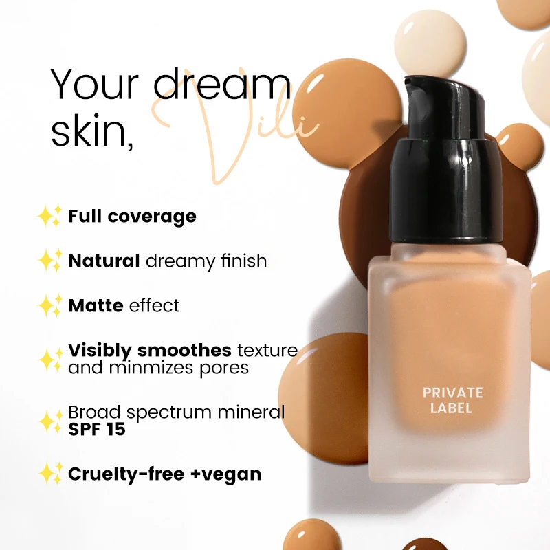 Hot Selling 10 Colors Face Makeup Dry Blend Oil Skin Private Label Moisturizing Natural Concealer Full Coverage Foundation