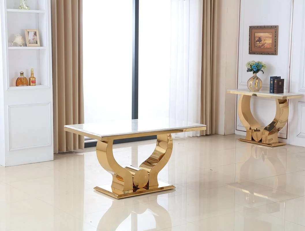 
Visionnaire Home Staging Luxury Lifestyle Interior Design Contemporary Gold Plated Stainless Steel Marble Dining Table 