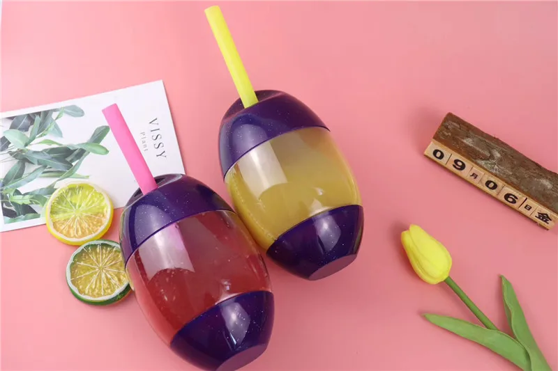 MAYSURE 16oz 500ml Egg Shaped Juice Plastic Bottle Clear Pet Bottle for Juice and Milk Tea Cup Creative Egg Shaped Candy Jar