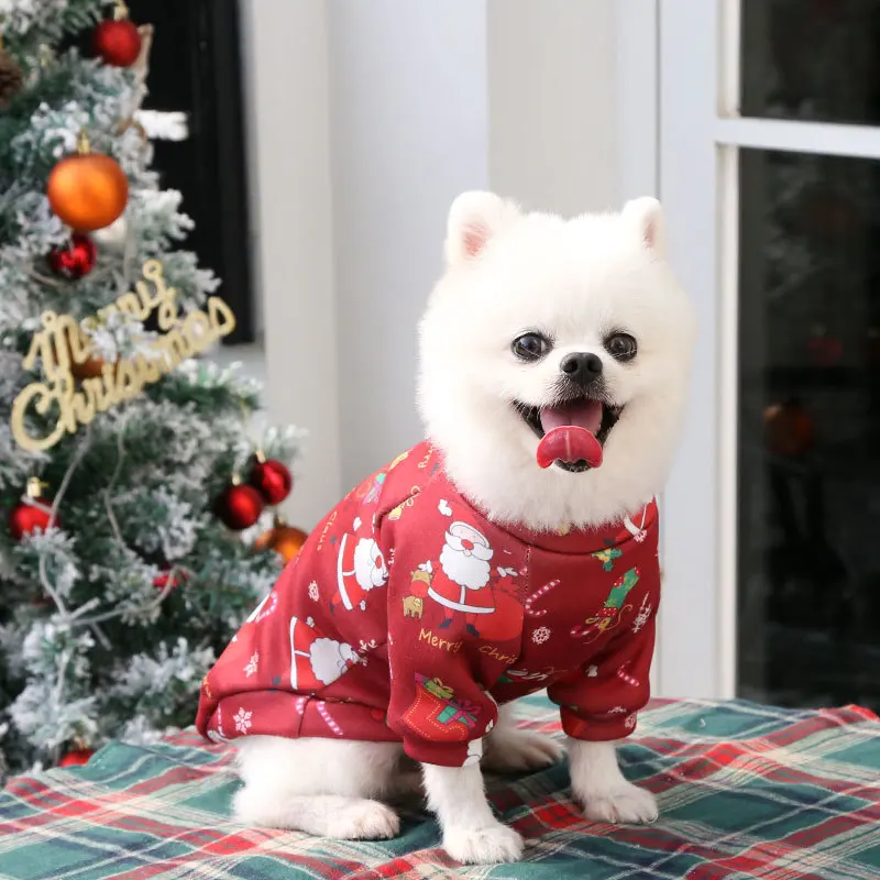 Cuhk Dog and Cat Teddy Bear Hoodie Christmas Printed Fleece Spring Autumn Pet Supplies Nylon Cotton Apparel Plus Shirt Style
