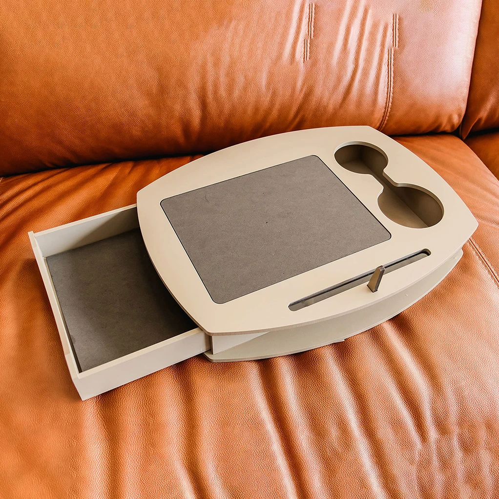 Multi-style Couch Tray Table with Phone Holder Wooden Couch Eating and Drink Portable Stable Bamboo Sofa Arm Tray Table