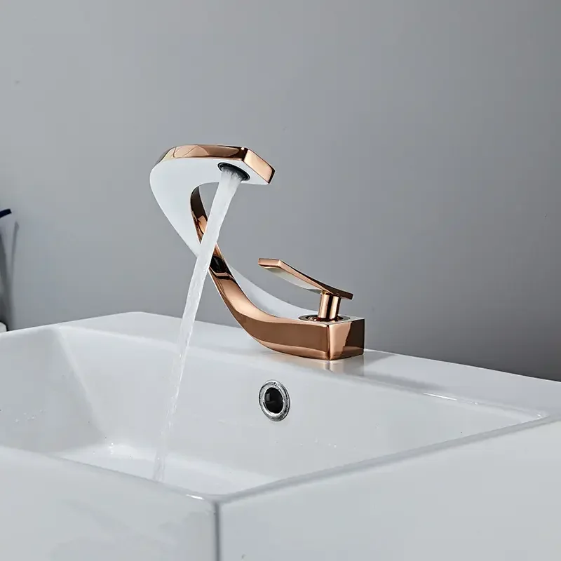 Modern art bathroom sink faucet with supply hose unique design single handle single hole commercial tap