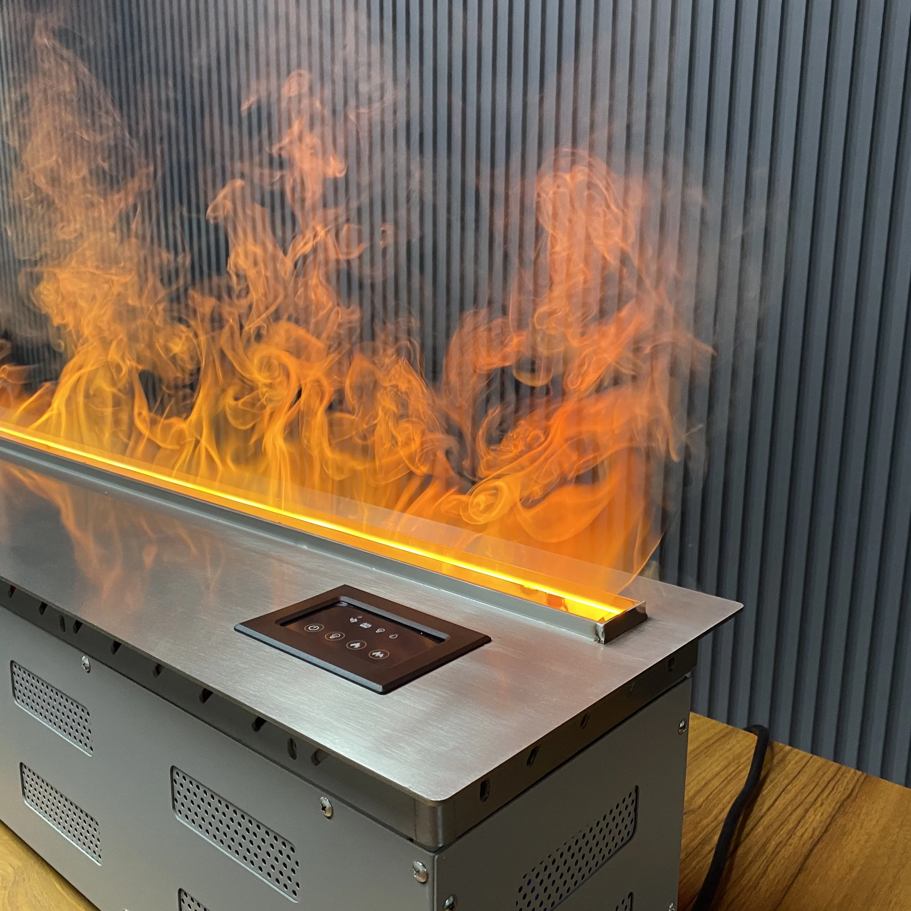 Frosted black fireplace Guangzhou factory fireplace can be operated by mobile phone app to change color flame fireplace