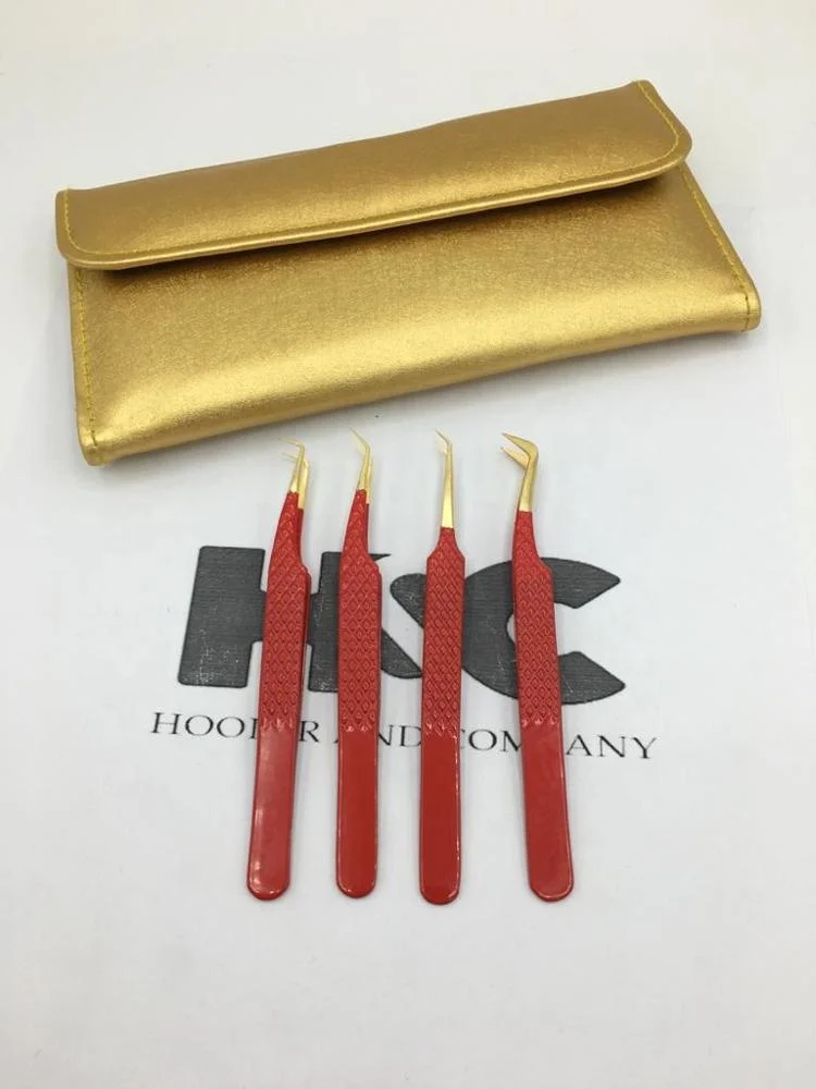 New Eyelash Tweezer Red With Gold Tip Diamond Grip Eyelash Extension Tweezers Custom Brand Name Eyelash Tweezers Sustainable