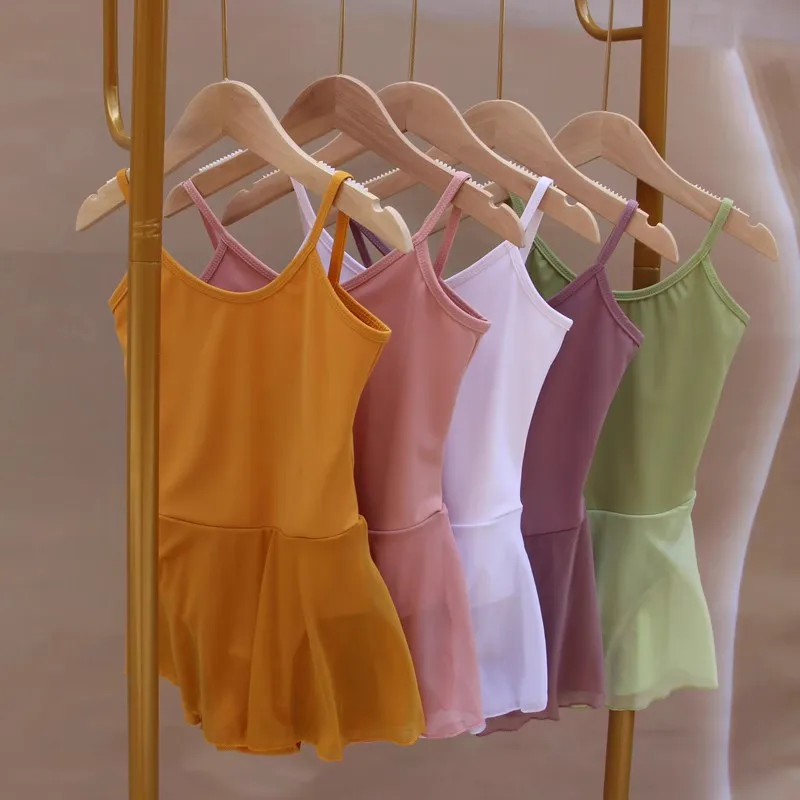 Girls Bright Color Rhythmic Gymnastics Practice Kids Professional Ballet Skirt Bodysuit Leotard