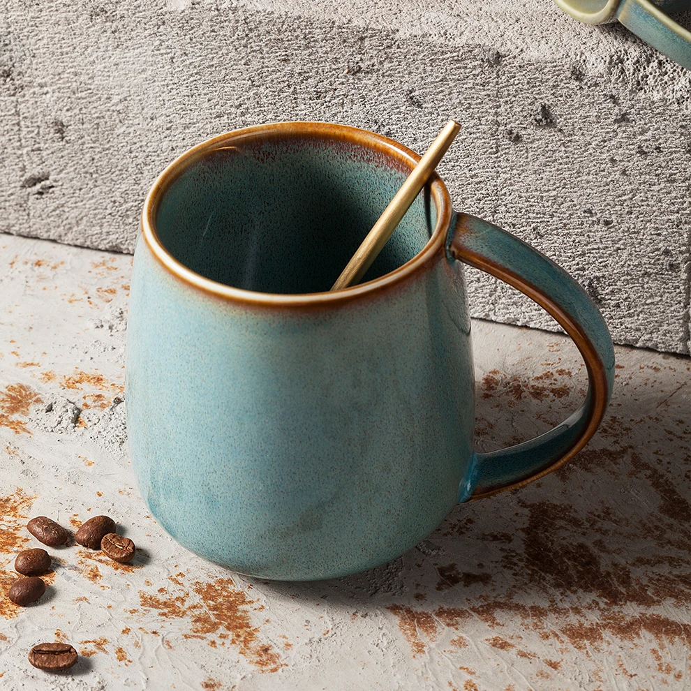 luxury christmas creative custom logo gift packing glazed color changing frosted Blue beer cup 15oz bulk ceramic coffee mugs set