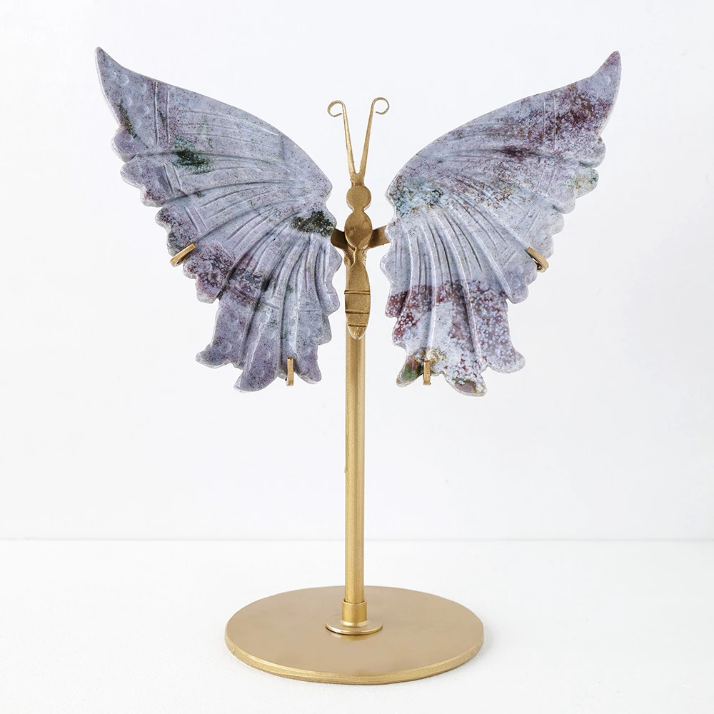 Натуральные резные хрустальные крылья, лечебный камень, флюорит, крыло бабочки с подставкой, хрустальные поделки