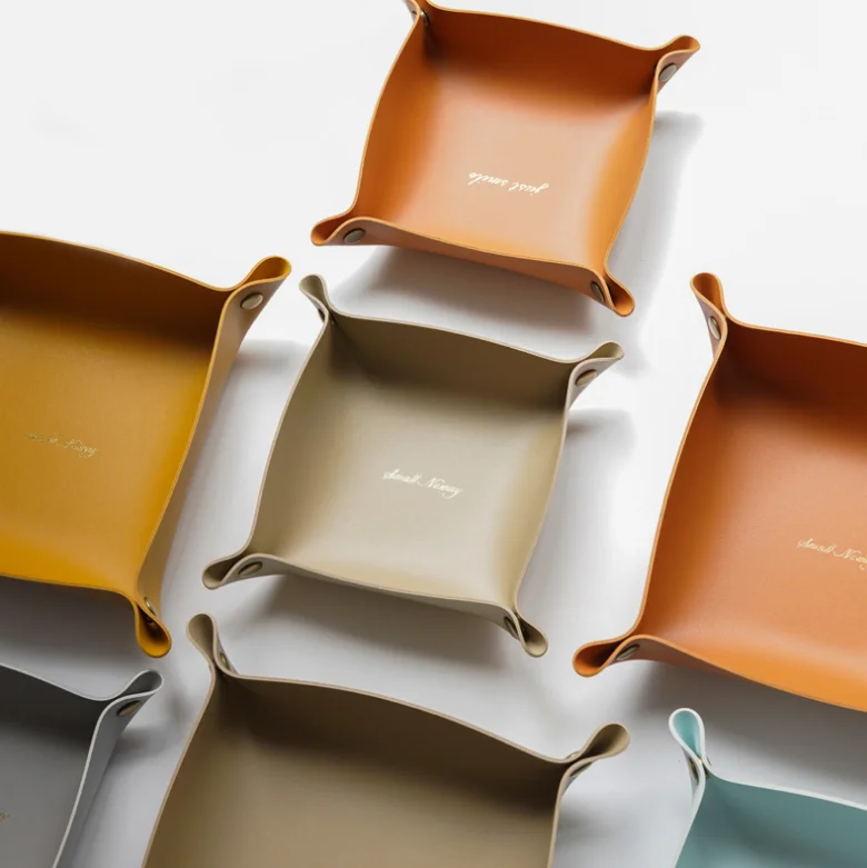 Youyue Premium Double Layer Pu Leather Storage Tray  Faux Leather Desk Organizer Coin/Key Tray