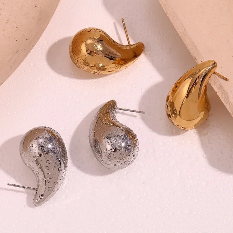 18K Gold Plated Stainless Steel Women Fashion Waterdrop Waterproof Jewelry Hollow Big Large Chunky Tear Water Drop Earrings 2023