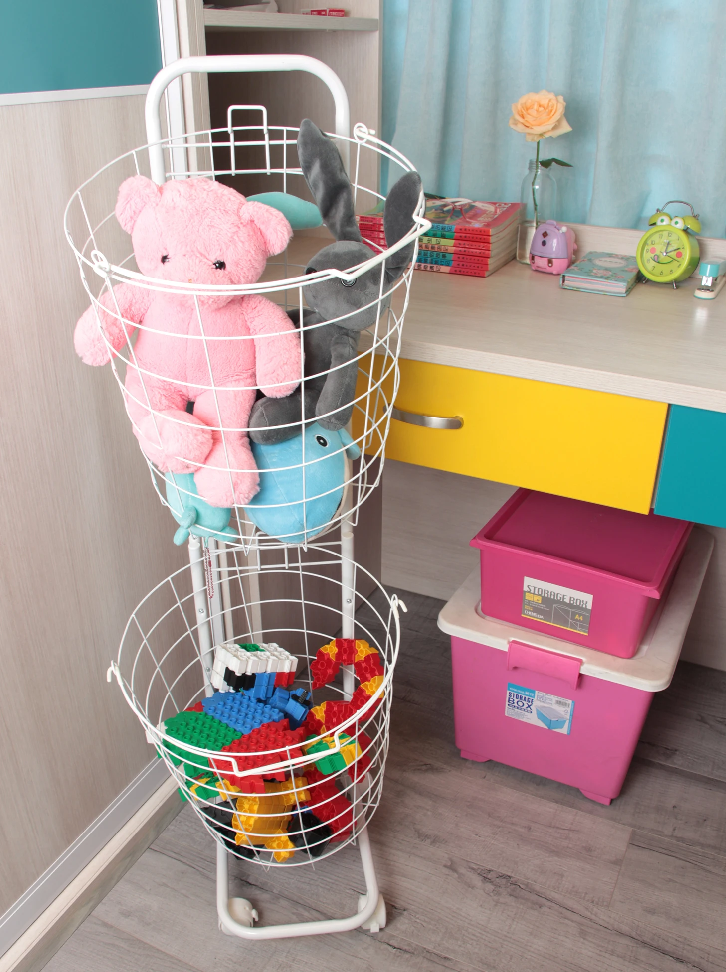 Professional Manufacturer Rolling Laundry Storage Utility Cart with wheels 2 Tire Laundry Basket