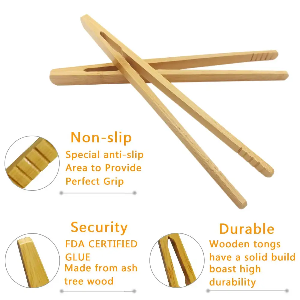 Eco-Friendly Bamboo Kitchen Utensils Cooking Toast Bread Pickles Tea Bamboo Kitchen Tongs Wood Kitchen Toast Tongs