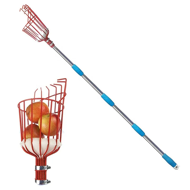 Fruit Picker - 5.5ft / 8ft /13ft Length Adjustable Lightweight Fruit Catcher Tool Stainless Steel Apple Picker Pole with Basket
