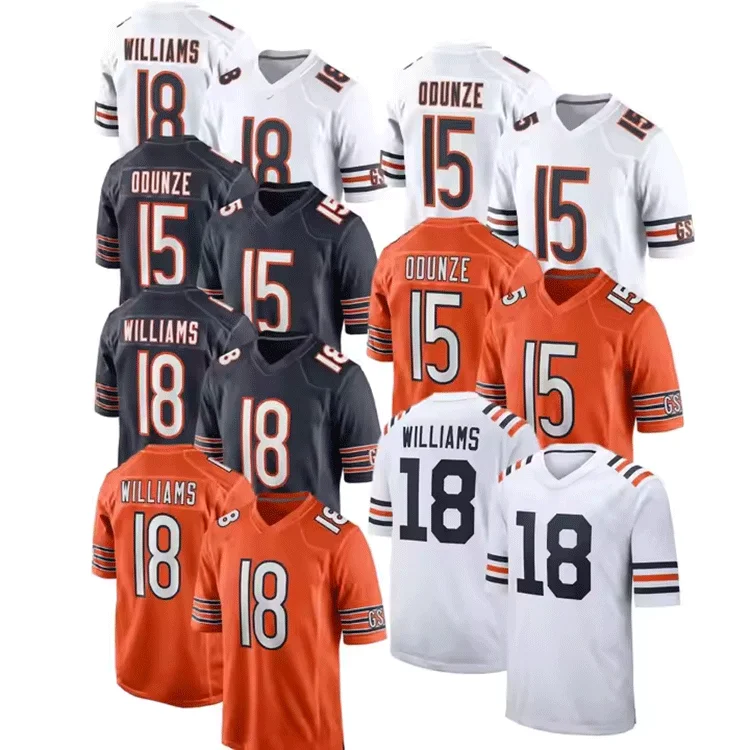 2024 Новый 18 Калеб Вильямс 15 ром одунзе темно-оранжевый 2 D.J. Moore 34 Walter Payton оптовая продажа сшитых футболок