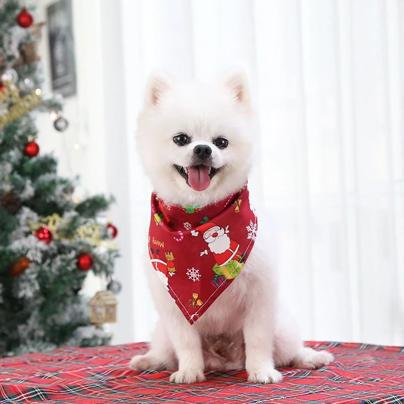 Pet Triangle Scarf Bibs Christmas Dog Soft Breathable Christmas Element Patterns Bandana