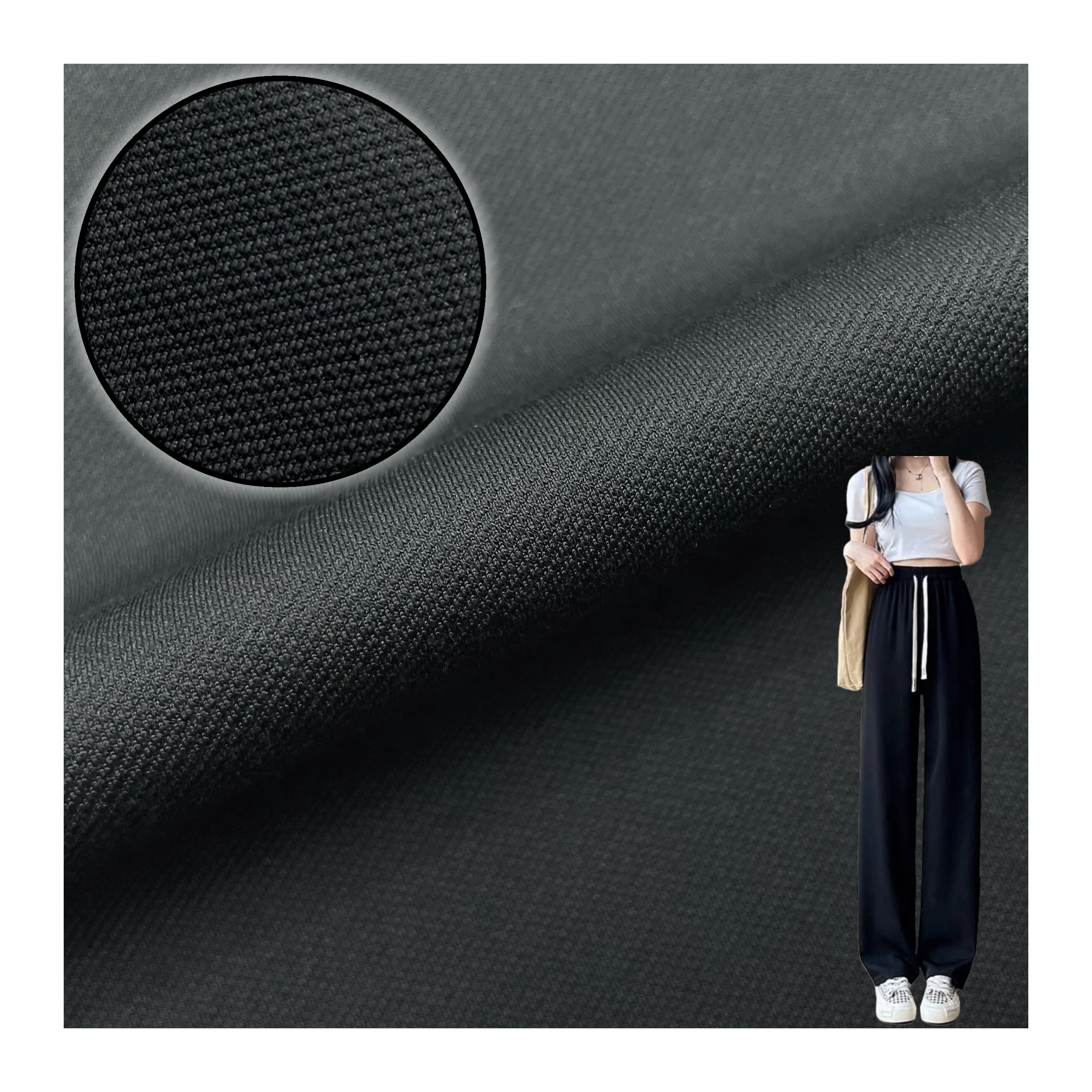 Brushed Design 37%Polyester 57.5%Nylon 5.5%Spandex Knitting Nr Fabric Solid Black Knitting Jacquard Fabric For Suit