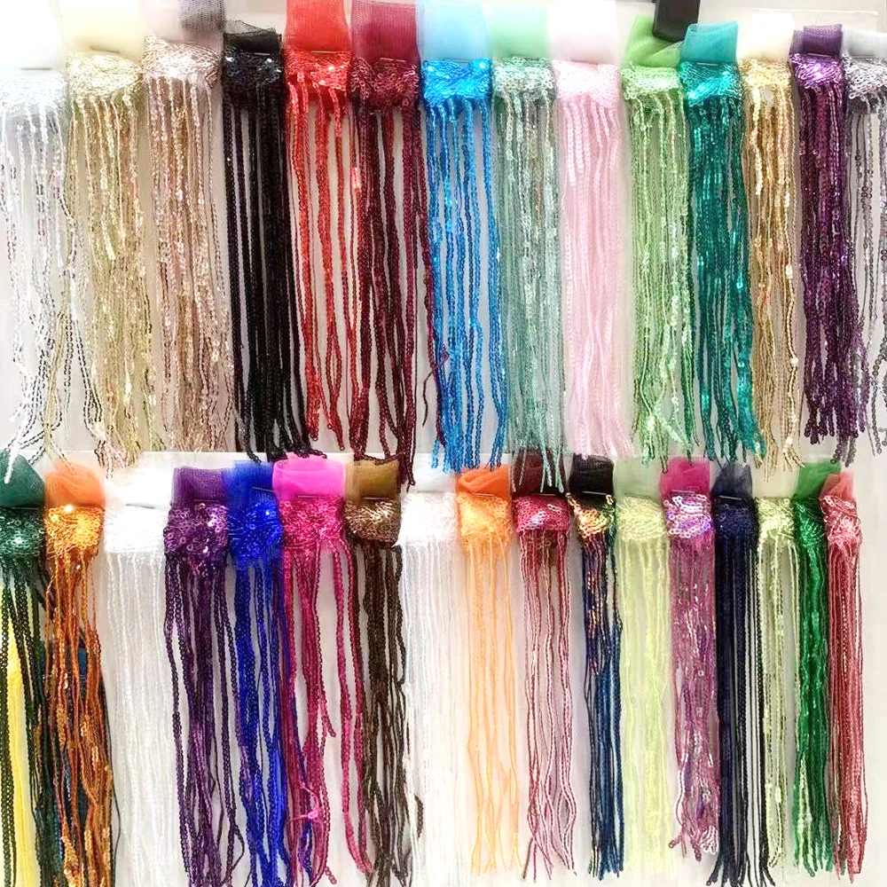 R418 wholesale luxury garment sequins fringe lace trim tassel trimming for dress