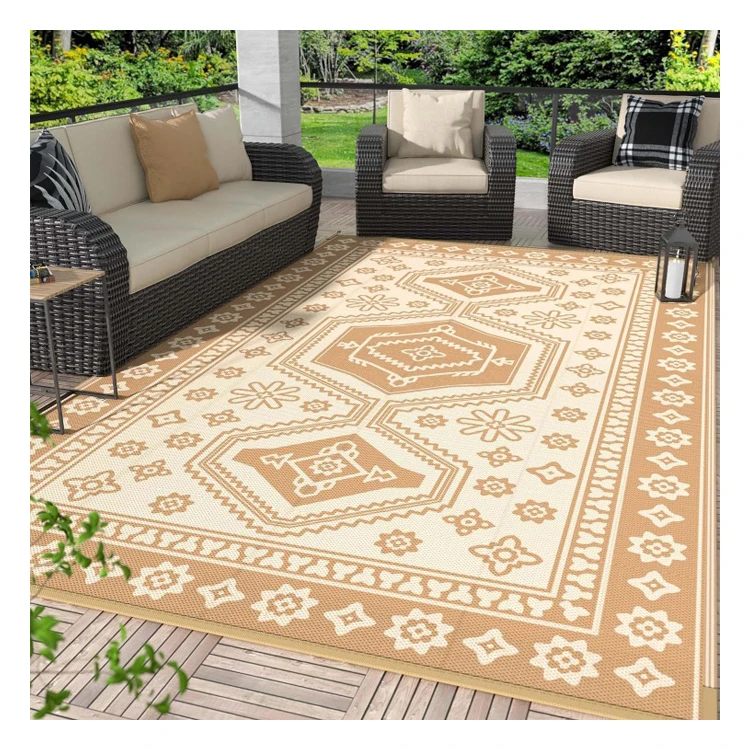 Wholesale PP Plastic Waterproof Rectangle Floor Carpet Mats Classic Woven Polypropylene Beach RV Patio Camping Picnic Washable