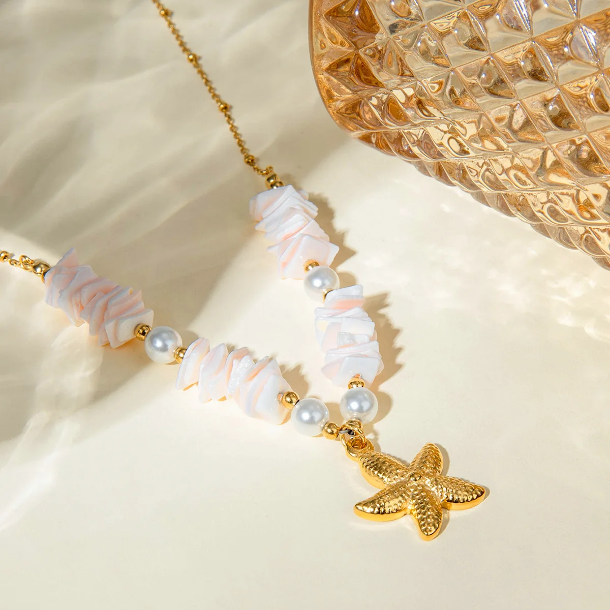 Summer Beach Vacation Jewelry Shell Pieces Pearl Shell Pendant Necklace Stainless Steel Beads Necklace Idea Handmade Jewelry