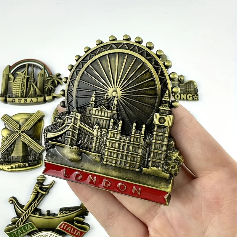 World Tour 3D Metal Tourist Fridge Magnets France, Britain, Germany, Italy, And India Souvenir With Magnetic